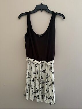 City Triangles Floral Tiered Mini Dress Black Cream Size Medium